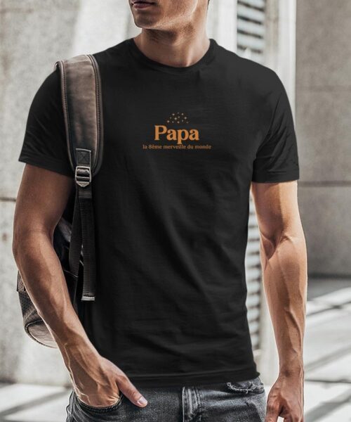 Tee-shirt – Noir – Papa la 8ième merveille du monde VF Pour homme-1