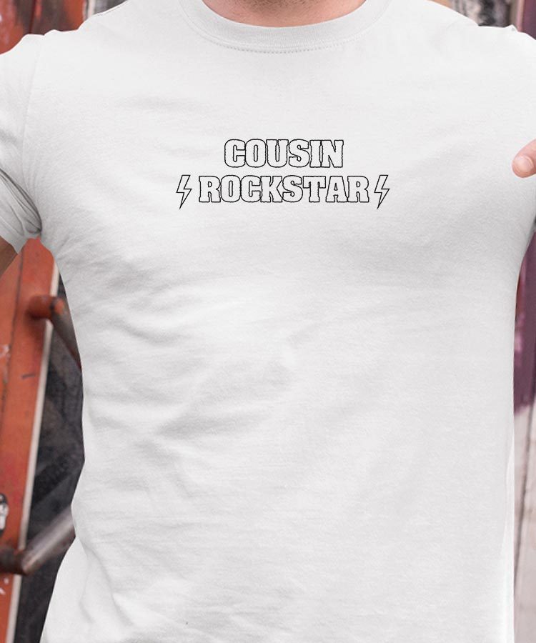 T-Shirt Blanc Cousin ROCKSTAR Pour homme-1