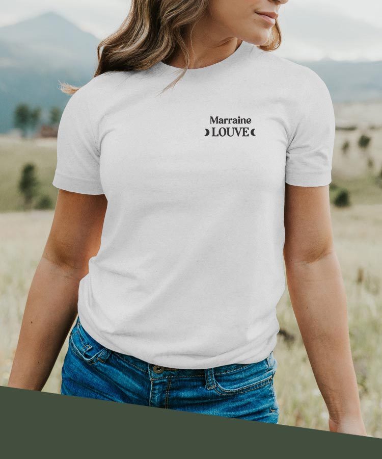 T-Shirt Blanc Marraine Louve lune coeur Pour femme-2