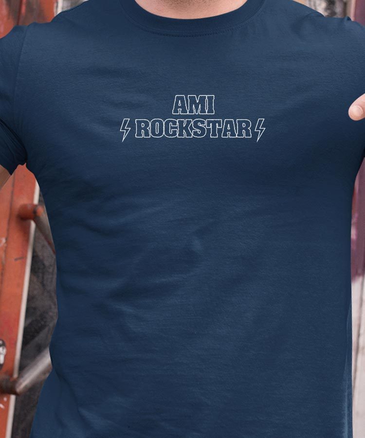 T-Shirt Bleu Marine Ami ROCKSTAR Pour homme-1