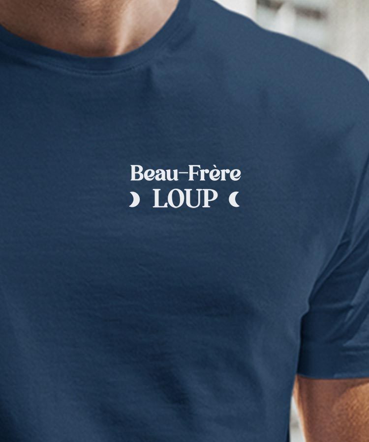 T-Shirt Bleu Marine Beau-Frère Loup lune coeur Pour homme-1