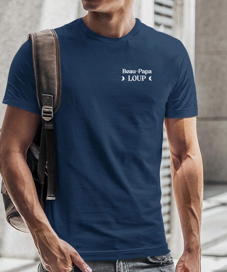 T-Shirt Bleu Marine Beau-Papa Loup lune coeur Pour homme-2