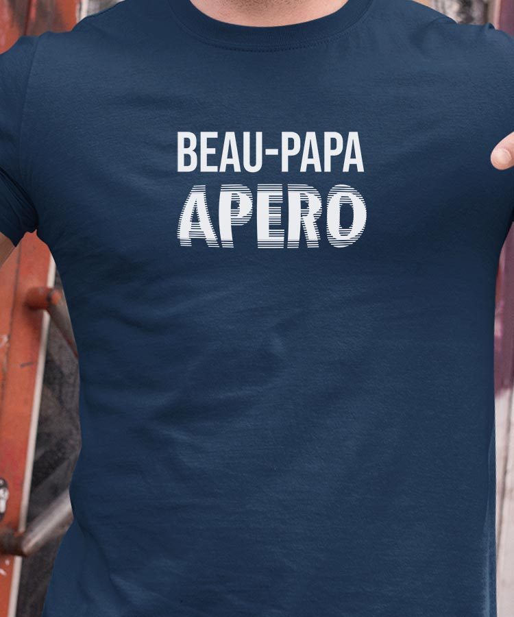 T-Shirt Bleu Marine Beau-Papa apéro face Pour homme-1