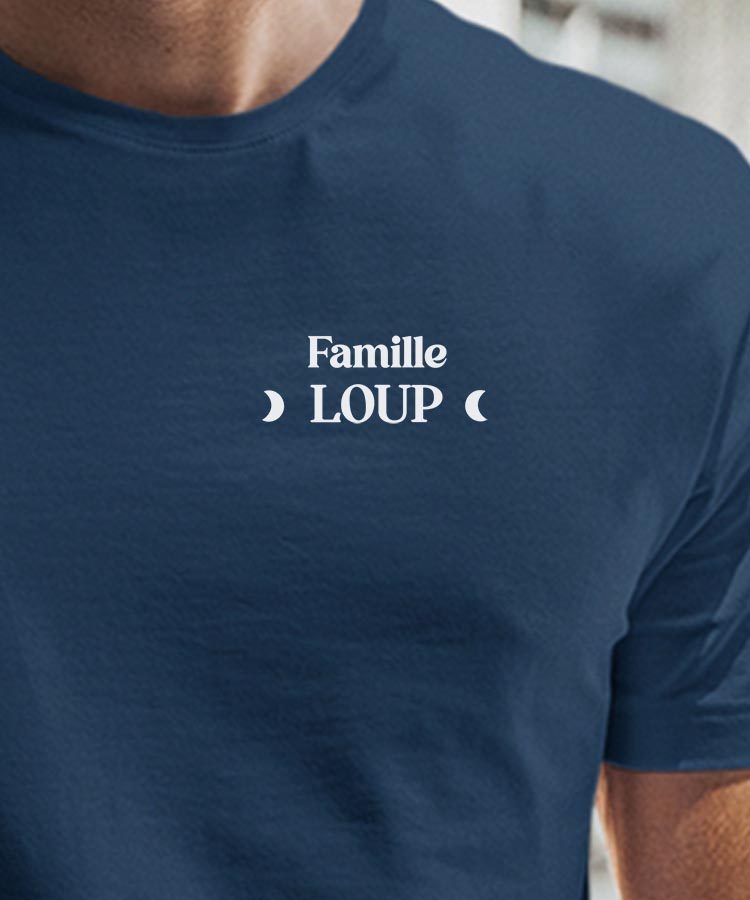 T-Shirt Bleu Marine Famille Loup lune coeur Pour homme-1