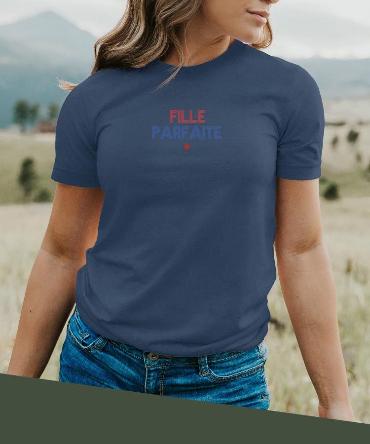 T-Shirt Bleu Marine Fille parfaite Pour femme-2