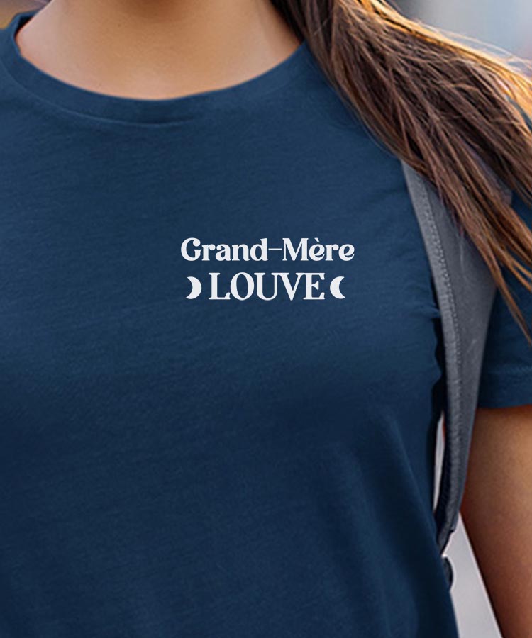 T-Shirt Bleu Marine Grand-Mère Louve lune coeur Pour femme-1