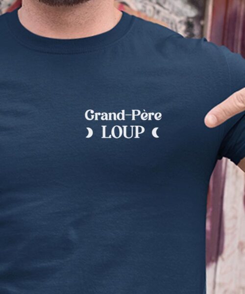 T-Shirt Bleu Marine Grand-Père Loup lune coeur Pour homme-1