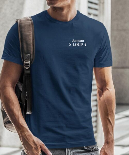 T-Shirt Bleu Marine Jumeau Loup lune coeur Pour homme-2