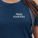 T-Shirt Bleu Marine Mama Louve lune coeur Pour femme-1