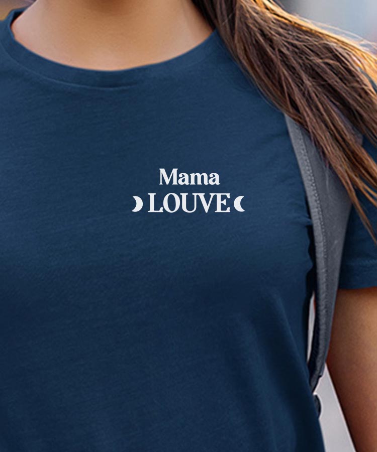 T-Shirt Bleu Marine Mama Louve lune coeur Pour femme-1