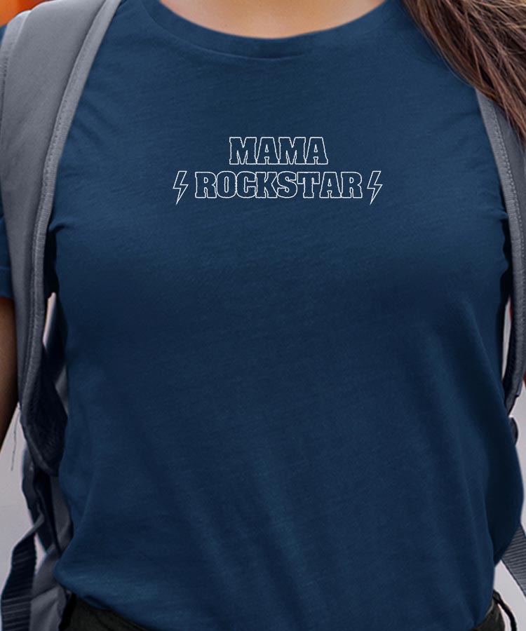 T-Shirt Bleu Marine Mama ROCKSTAR Pour femme-1
