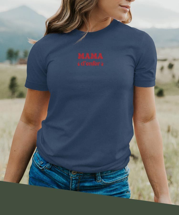 T-Shirt Bleu Marine Mama d'enfer Pour femme-2