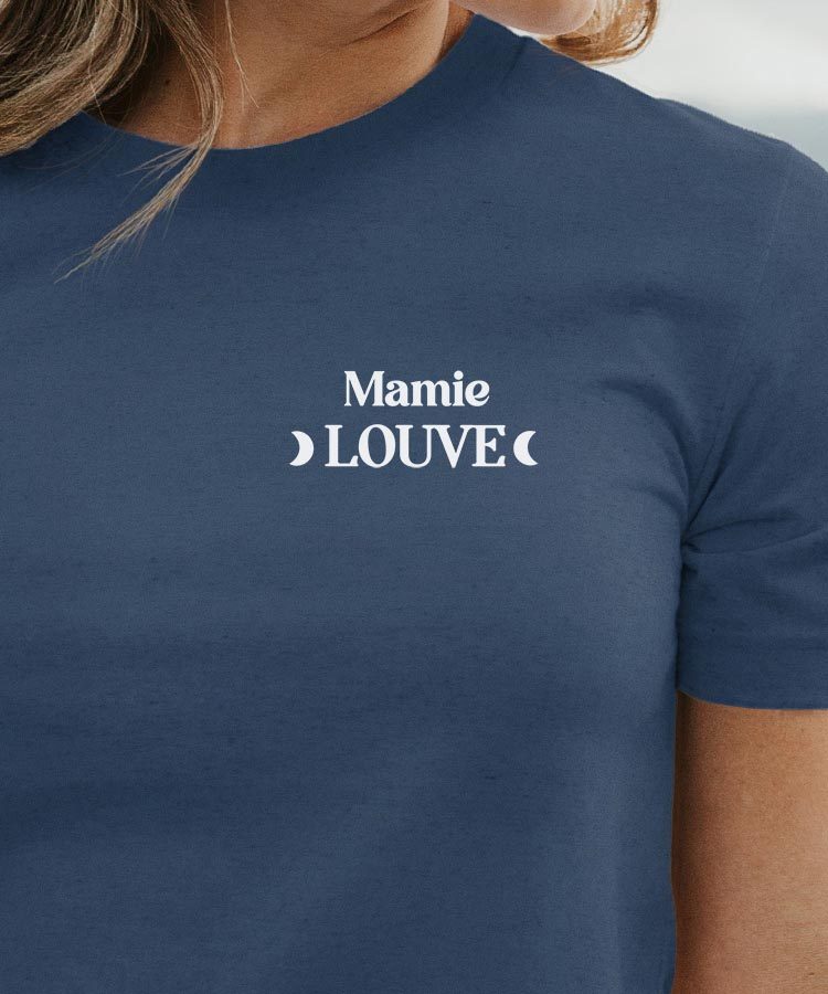 T-Shirt Bleu Marine Mamie Louve lune coeur Pour femme-1