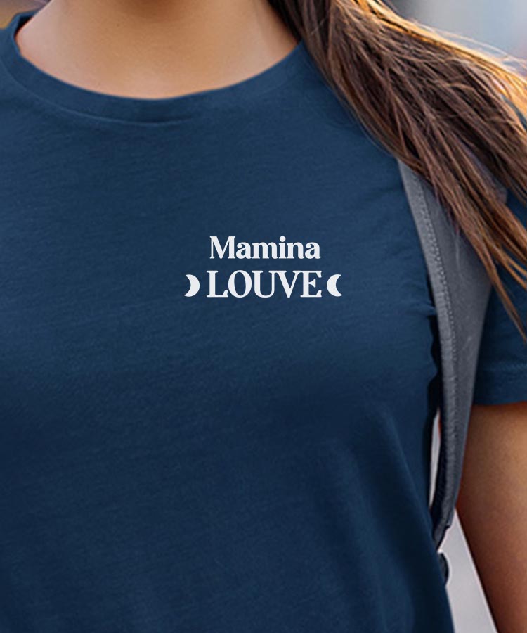 T-Shirt Bleu Marine Mamina Louve lune coeur Pour femme-1