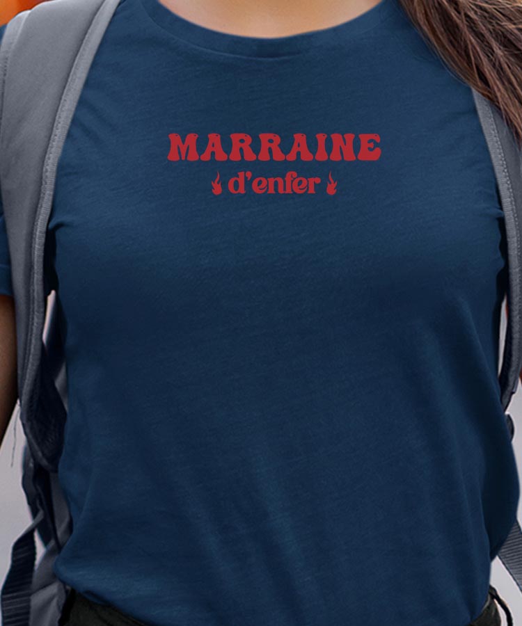 T-Shirt Bleu Marine Marraine d'enfer Pour femme-1