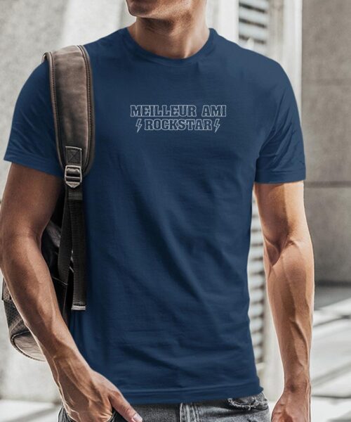 T-Shirt Bleu Marine Meilleur Ami ROCKSTAR Pour homme-2