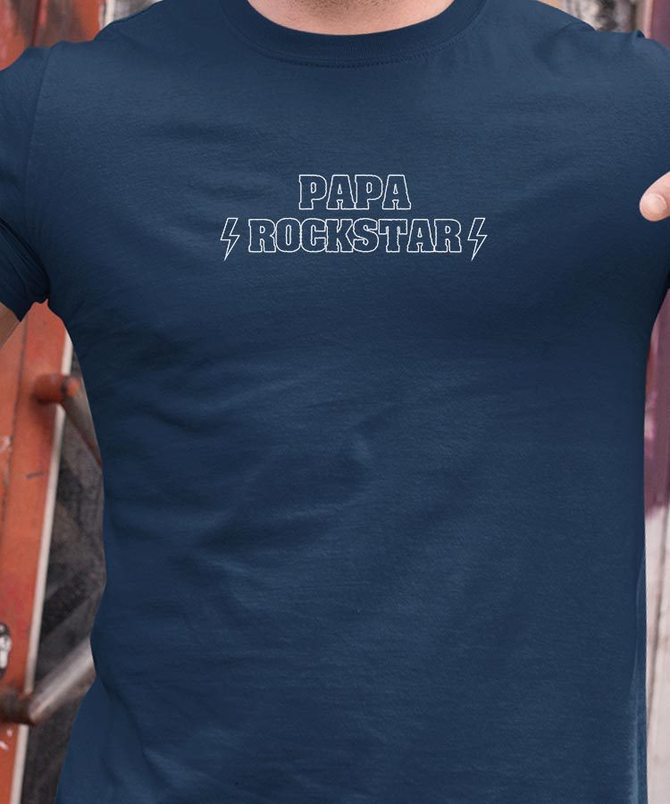T-Shirt Bleu Marine Papa ROCKSTAR Pour homme-1