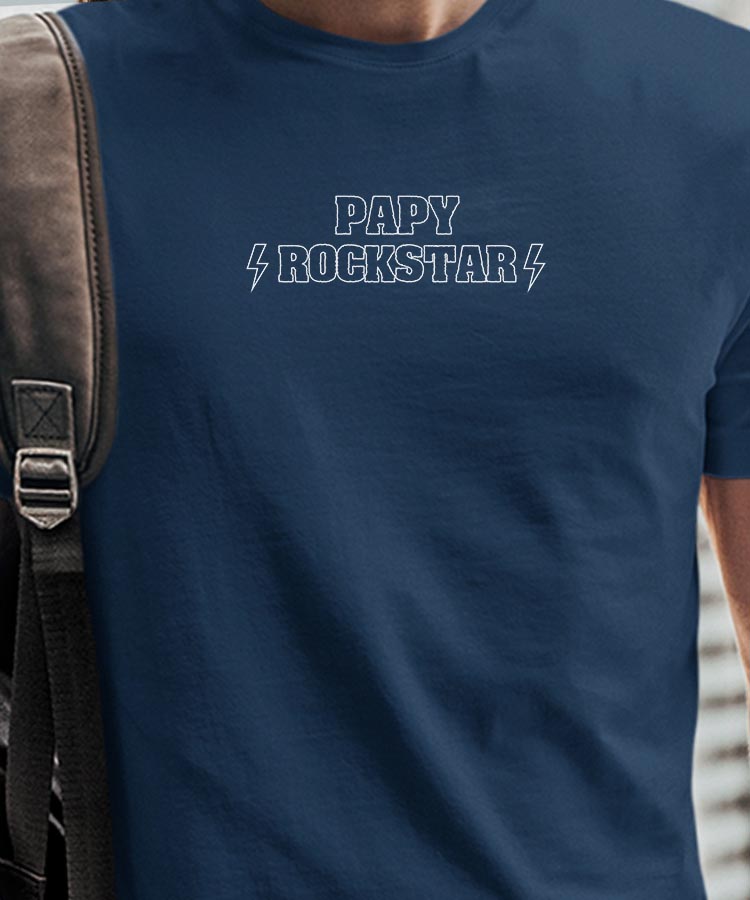 T-Shirt Bleu Marine Papy ROCKSTAR Pour homme-1