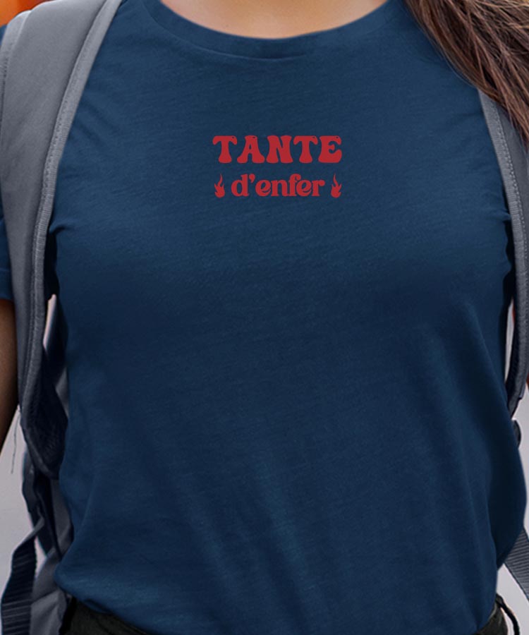 T-Shirt Bleu Marine Tante d'enfer Pour femme-1