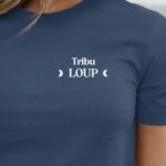 T-Shirt Bleu Marine Tribu Loup lune coeur Pour femme-1