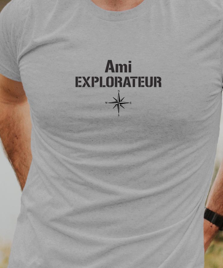 T-Shirt Gris Ami explorateur Pour homme-1