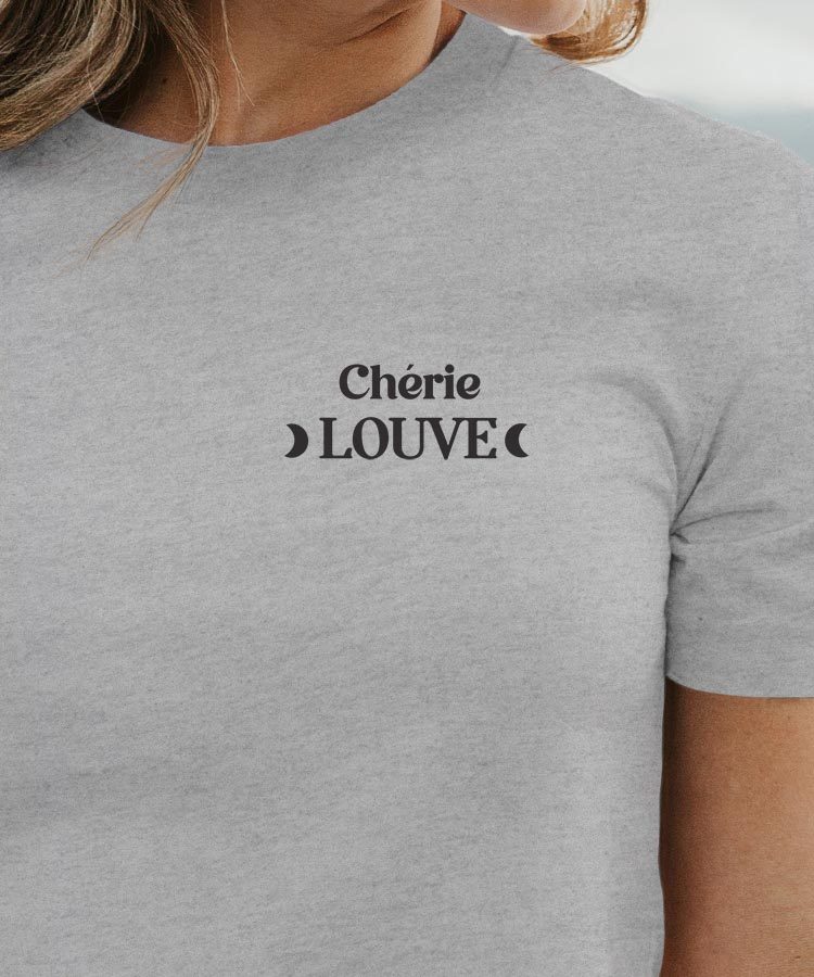 T-Shirt Gris Chérie Louve lune coeur Pour femme-1