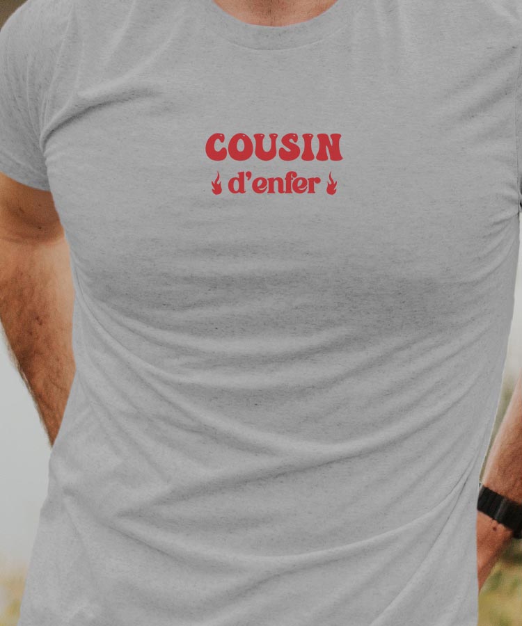 T-Shirt Gris Cousin d'enfer Pour homme-1