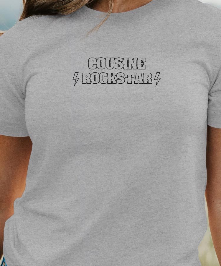 T-Shirt Gris Cousine ROCKSTAR Pour femme-1
