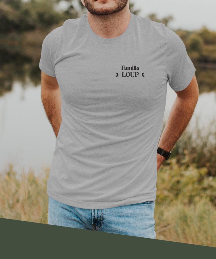 T-Shirt Gris Famille Loup lune coeur Pour homme-2