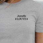 T-Shirt Gris Jumelle Louve lune coeur Pour femme-1