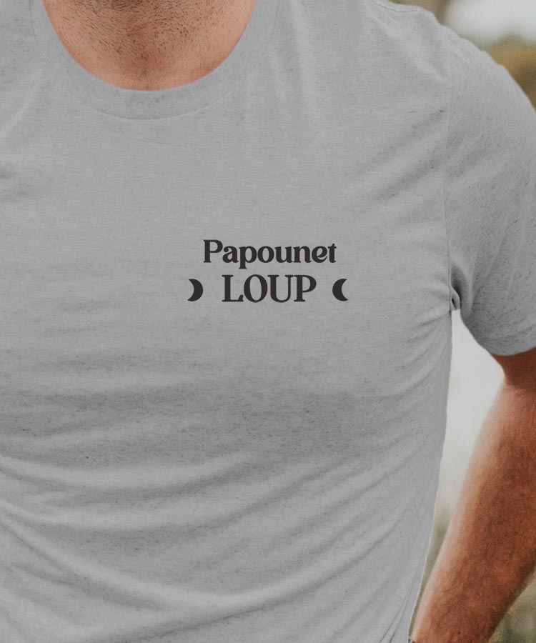 T-Shirt Gris Papounet Loup lune coeur Pour homme-1