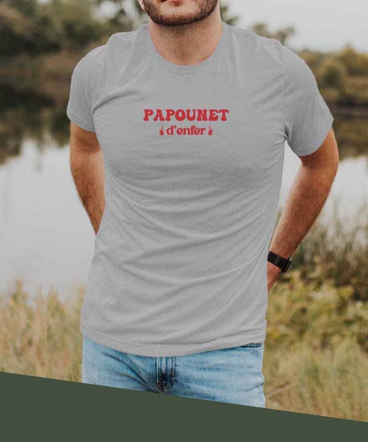 T-Shirt Gris Papounet d'enfer Pour homme-2