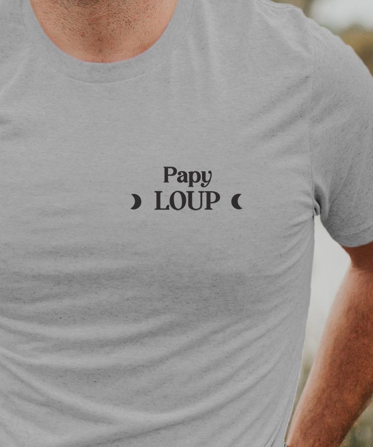 T-Shirt Gris Papy Loup lune coeur Pour homme-1