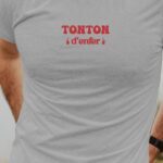 T-Shirt Gris Tonton d'enfer Pour homme-1