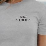 T-Shirt Gris Tribu Loup lune coeur Pour femme-1