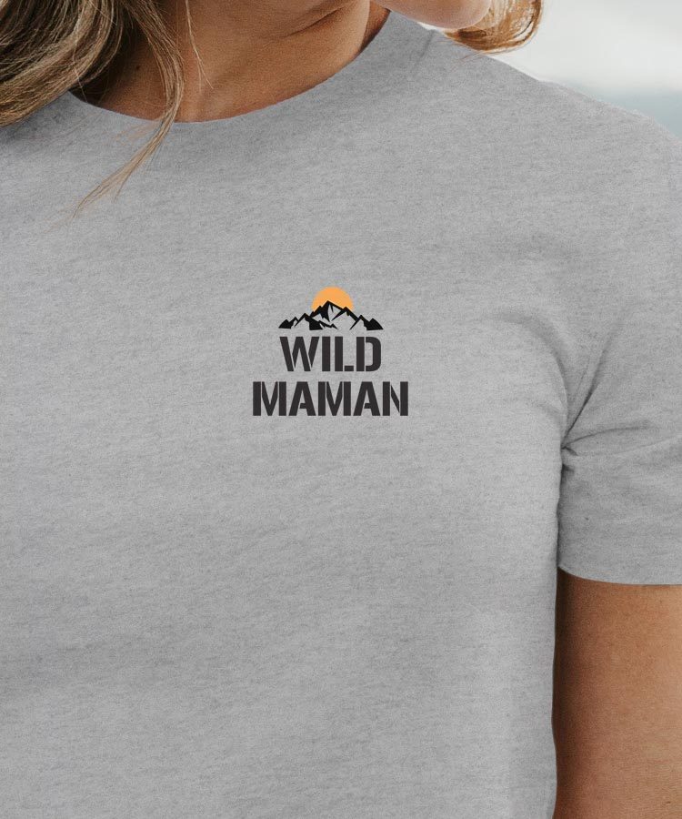 T-Shirt Gris Wild Maman coeur Pour femme-1