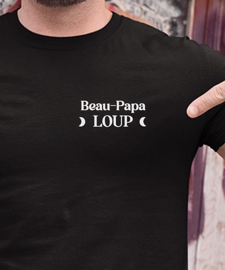 T-Shirt Noir Beau-Papa Loup lune coeur Pour homme-1