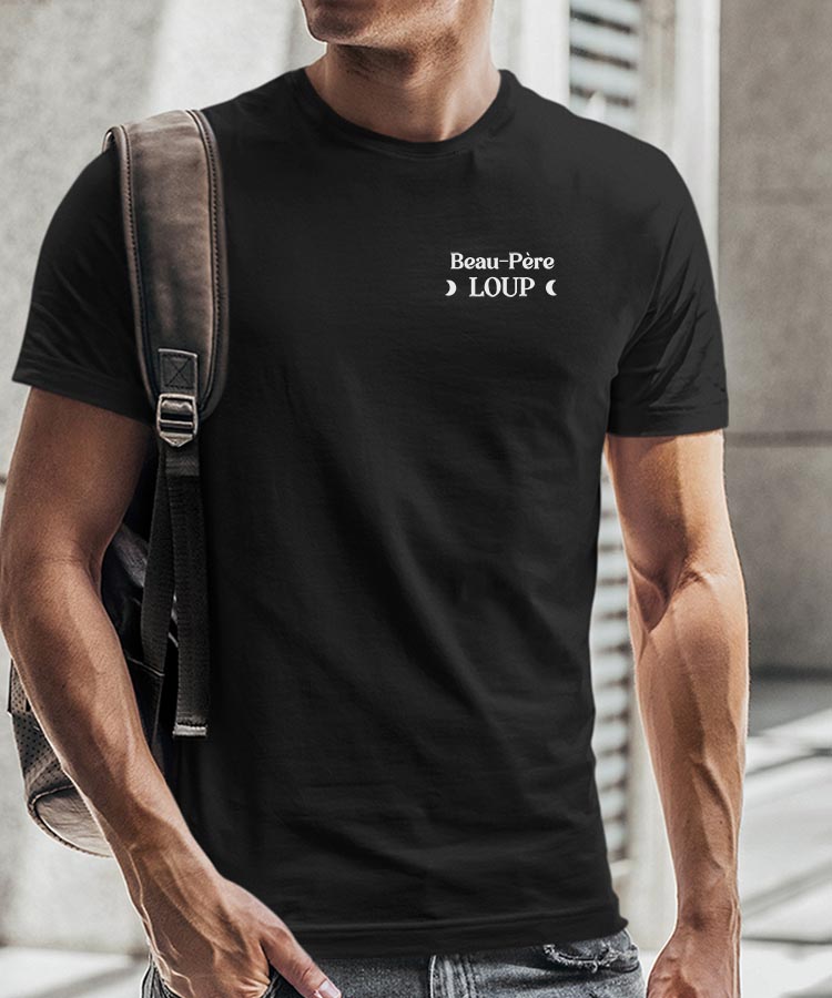T-Shirt Noir Beau-Père Loup lune coeur Pour homme-2