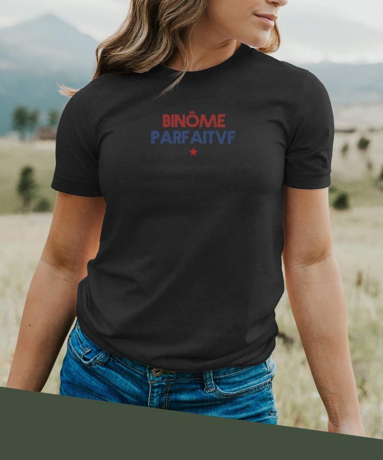T-Shirt Noir Binôme parfait Pour femme-2