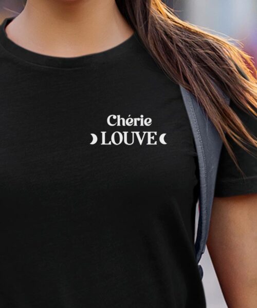 T-Shirt Noir Chérie Louve lune coeur Pour femme-1