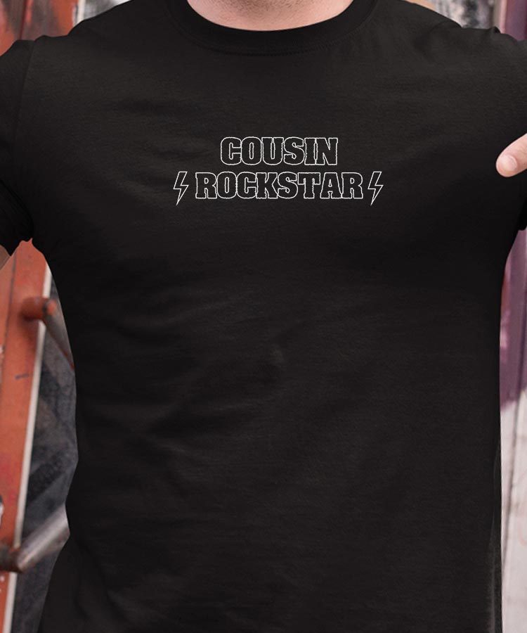 T-Shirt Noir Cousin ROCKSTAR Pour homme-1