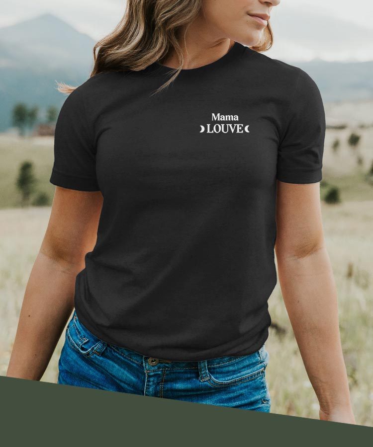 T-Shirt Noir Mama Louve lune coeur Pour femme-2