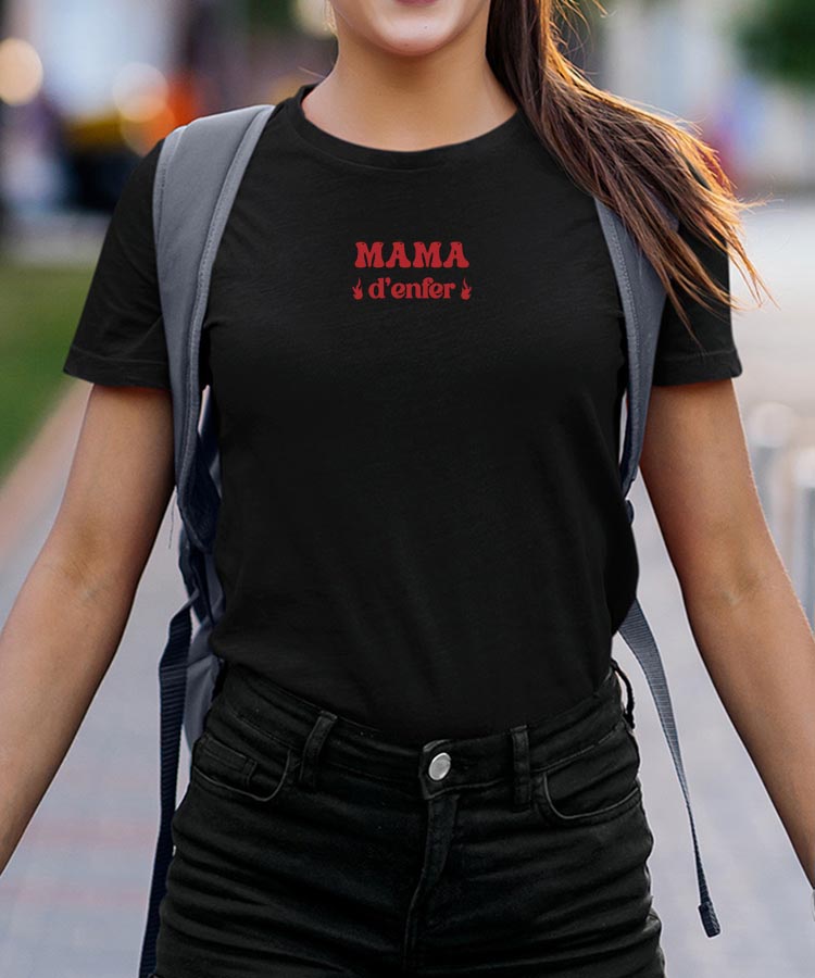 T-Shirt Noir Mama d'enfer Pour femme-2