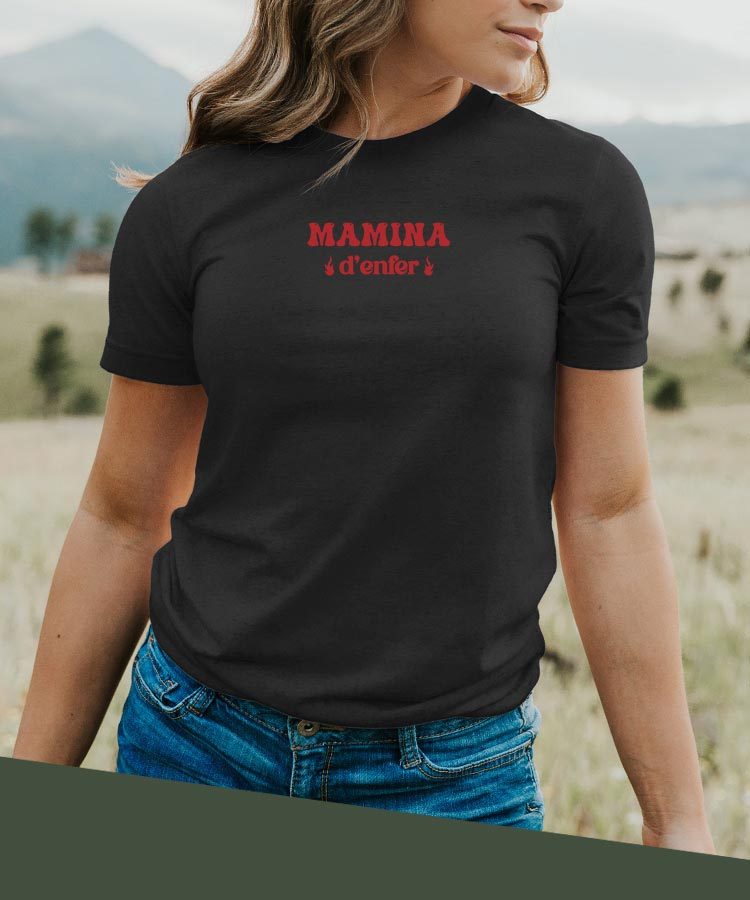 T-Shirt Noir Mamina d'enfer Pour femme-2