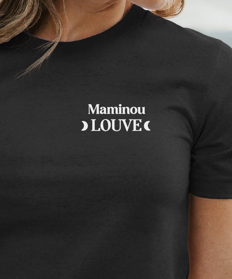 T-Shirt Noir Maminou Louve lune coeur Pour femme-1