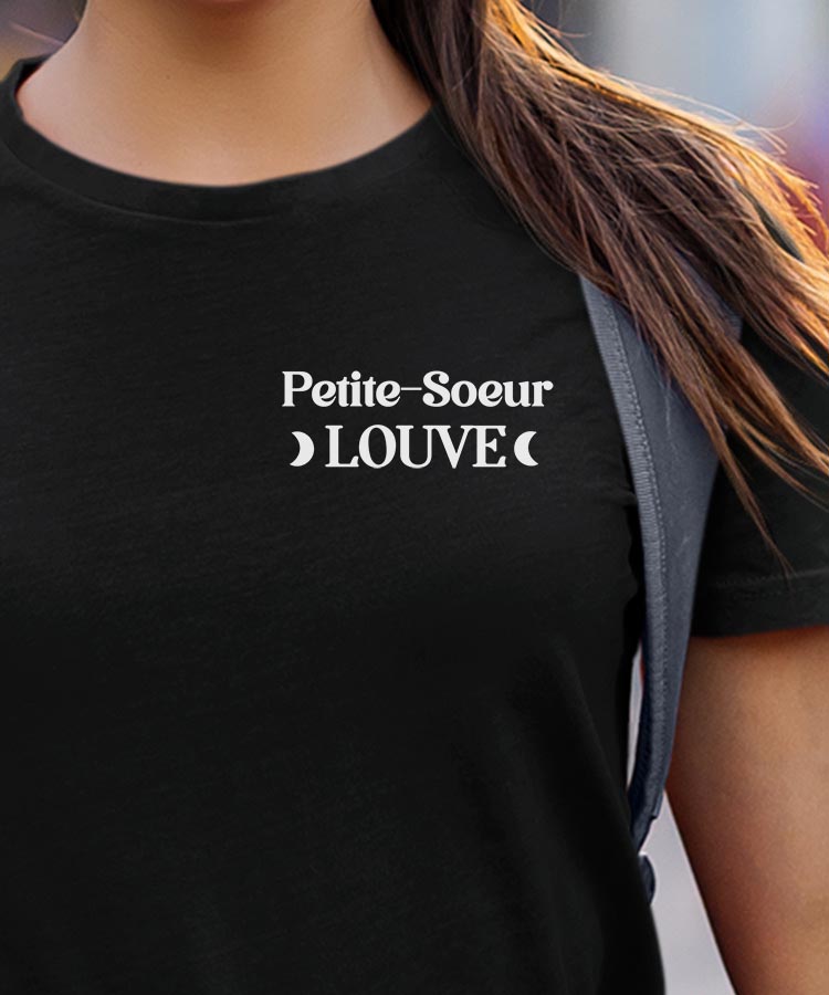 T-Shirt Noir Petite-Soeur Louve lune coeur Pour femme-1