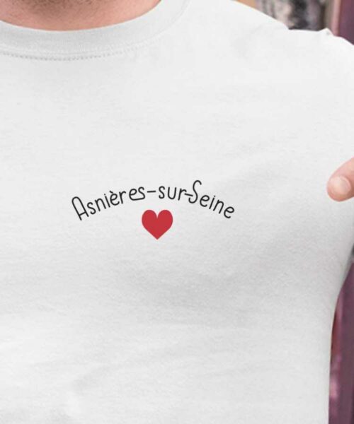 T-Shirt Blanc Asnières-sur-Seine Coeur Pour homme-2