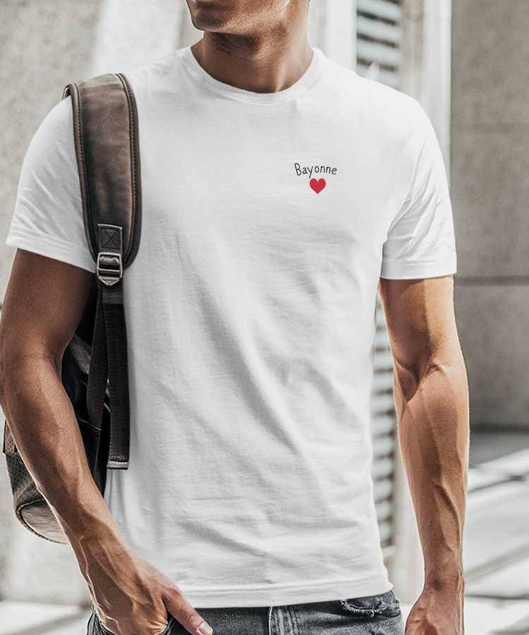 T-Shirt Blanc Bayonne Coeur Pour homme-1