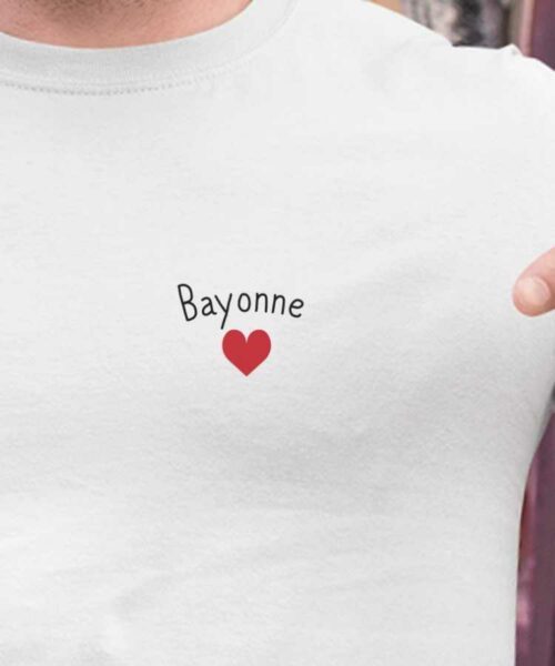 T-Shirt Blanc Bayonne Coeur Pour homme-2