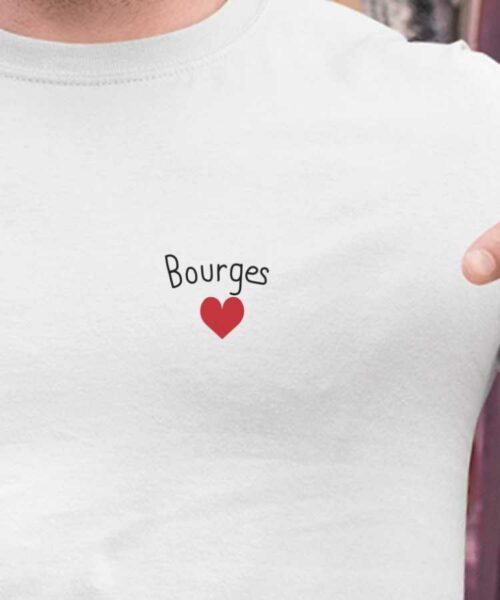 T-Shirt Blanc Bourges Coeur Pour homme-2